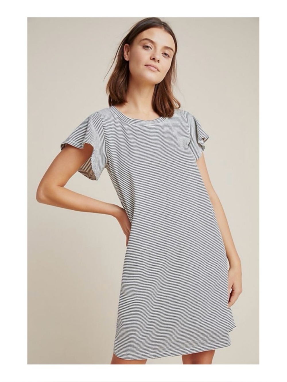 NWOT Anthropologie T.la Flutter Sleeve T-Shirt Dress in Black & White Striped S